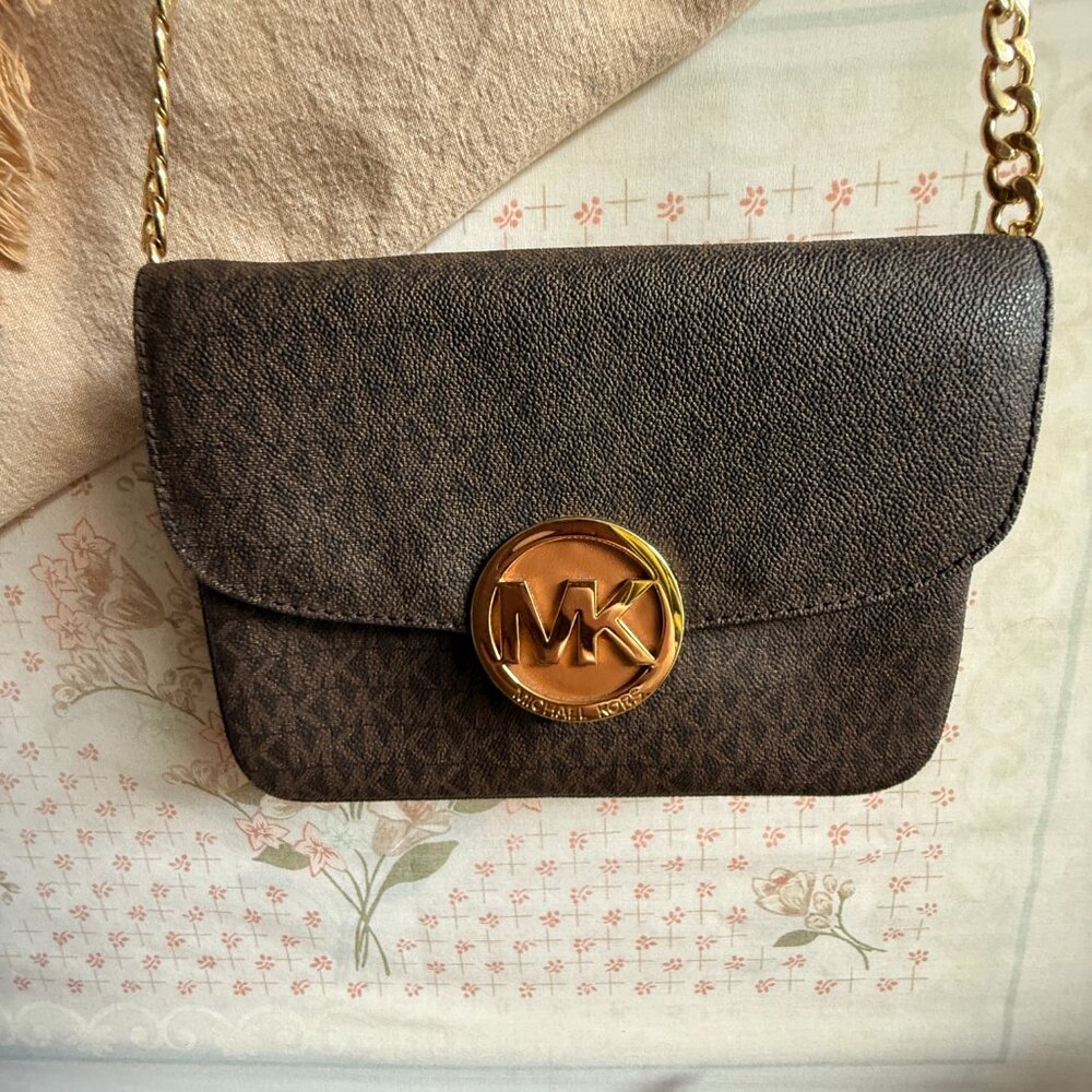 Michael Kors Fulton Flap Crossbody Brown MK Monogram NWOT - Picture 12 of 12